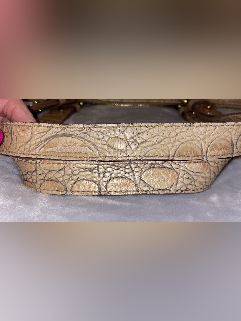 Brahmin Taupe Croc-Embossed Leather Shoulder Bag - Picture 8 of 14